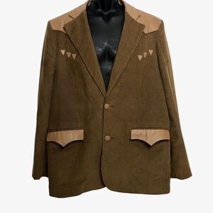 Vintage Pioneer Wear Western Blazer Corduroy Leather Rockabilly 46L